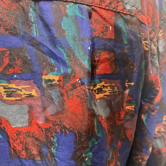 LONG SLEEVE BUTTON DOWN ART PRINT SILK BROUSE SIZE LARGE VINTAGE. - Picture 6 of 10
